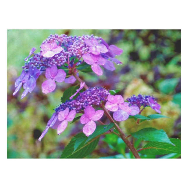 Lila Drehung und Shout Hydrangea-Blume Tischdecke (Vorderseite (Horizontal))