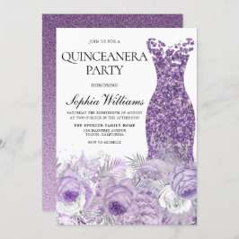 Lila Dress & Floral Quinceanera Party Einladung