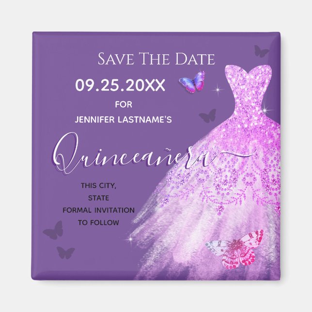 Lila Dress Quinceanera Save the Date Ma Magnet (Vorne)