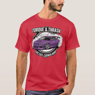 Lila Drift-Auto mit Speed Motto Freunde Freund T-Shirt