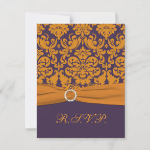 LILA DRUCKBON, Orange Damask RSVP-Karte RSVP Karte