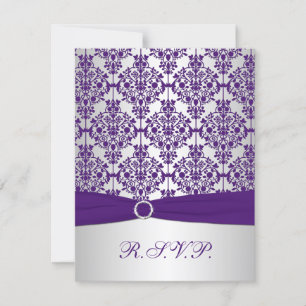 LILA DRUCKER RIBBON, SilberDamaskus-Antwortkarte RSVP Karte