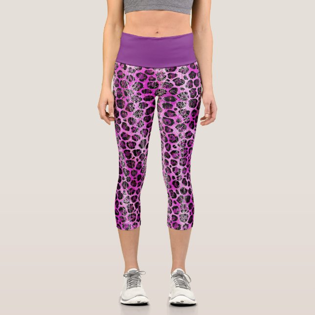 Lila Druckkapsel Capri Leggings (Vorderseite)