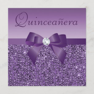 Lila DruckSequins u. Bogen Quinceanera Einladung