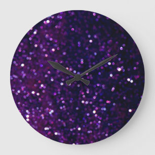 Lila Dunst: Glitter-Lichter Hintergrund Große Wanduhr