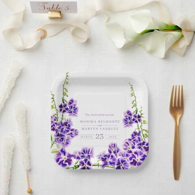 Lila Duranta Aquarell Blume Hochzeit Pappteller (Hochzeit)