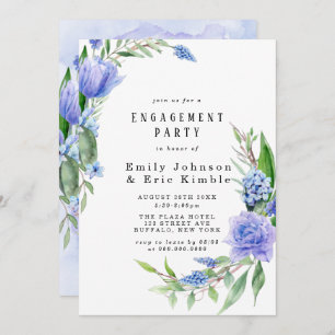 Lila Dusty Blue Hyacinth Peony Engagement Party Einladung
