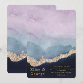 Lila Dusty Blue Watercolor Agate Gold Hochzeit Einladung