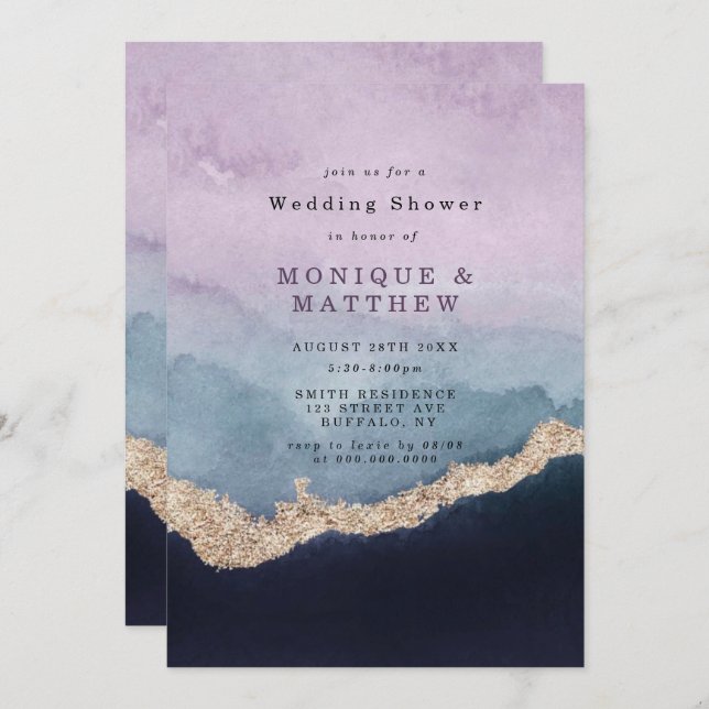 Lila Dusty Blue Watercolor Agate Polterabend (Vorne/Hinten)