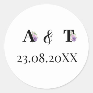 Lila Dusty Rose Floral Monogram Wedding Runder Aufkleber