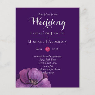 Lila Dynastie Dark Floral Budget Hochzeit lädt ein