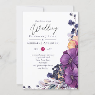 Lila Dynastie Dark Floral Budget Hochzeit lädt ein
