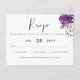 Lila Dynastie Dark Floral Budget Hochzeit RSVP Postkarte