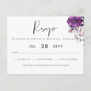 Lila Dynastie Dark Floral Budget Hochzeit RSVP Postkarte