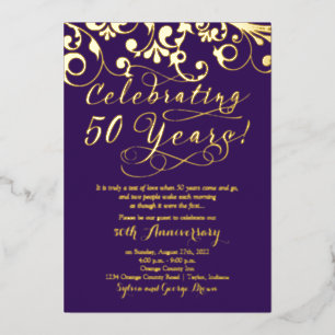 Lila Echtgold 50. Hochzeitstag Folieneinladung