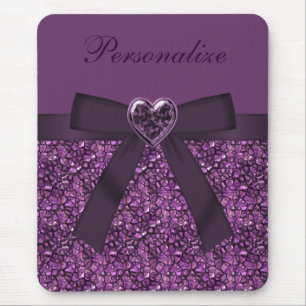 Lila Edelstein-Drucksteine u. Herz-Juwel Mousepad