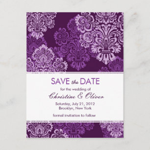 Lila Eggplant Damask Save the Date