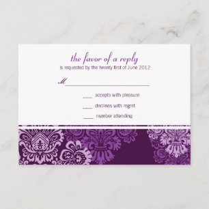 Lila Eggplant Damask Wedding Response Card RSVP Karte