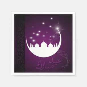 Lila Eid Mubarak Mond-Moschee Serviette