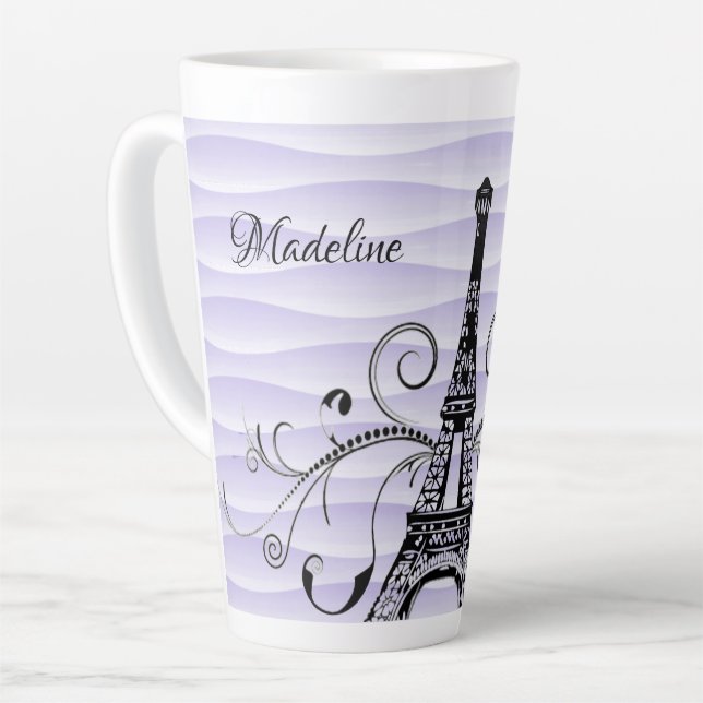 Lila Eiffelturm Blühe Latte-Tasse Milchtasse (Linke Ecke)