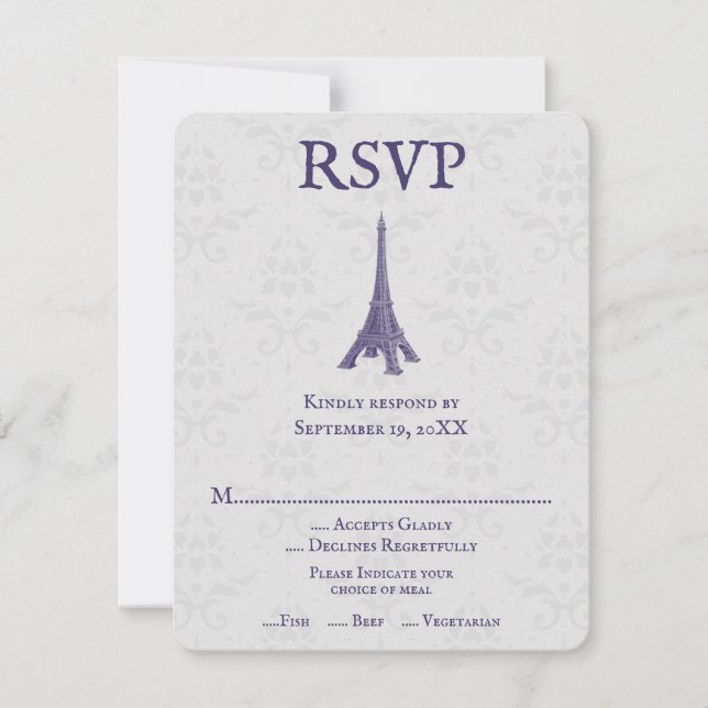 Lila eiffelturm Damask RSVP-Karte RSVP Karte (Vorderseite)