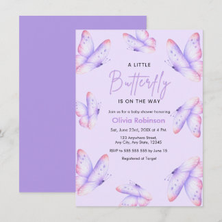 Lila ein kleiner Schmetterling Baby Shower Einladung