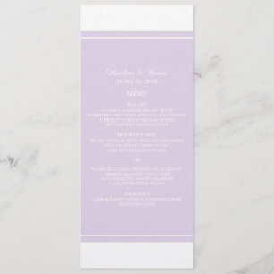 Lila, einfach elegantes Hochzeitsmenü Menükarte