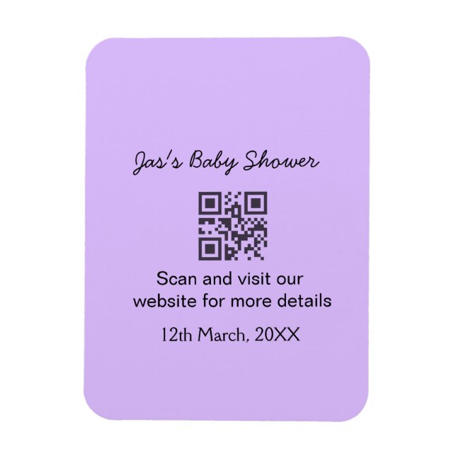 Lila einfache Babyparty-QR-Code mit Namenszugabe Magnet (Vertikal)