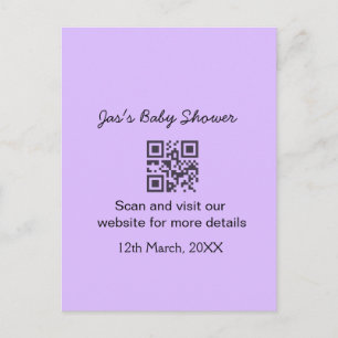 Lila einfache Babyshower-QR-Code, Name-Text hinzuf Postkarte