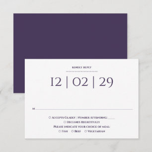 Lila einfache besondere Datum Hochzeit RSVP Karte