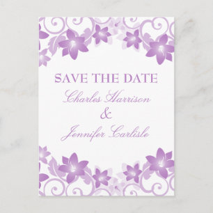 Lila einfache florale Save the Date Postkarte