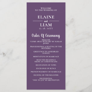 Lila einfache Kalligrafie Moderne Hochzeit Programm