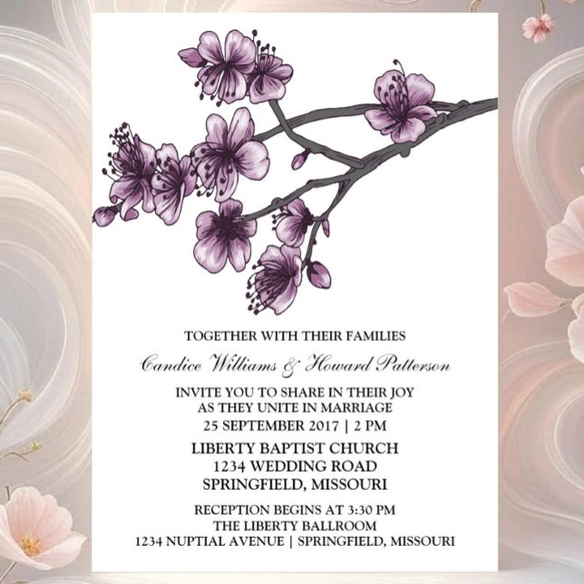 Lila Einfache Kirschblüten Einladung (Purple Simple Cherry Blossom Wedding Invite)