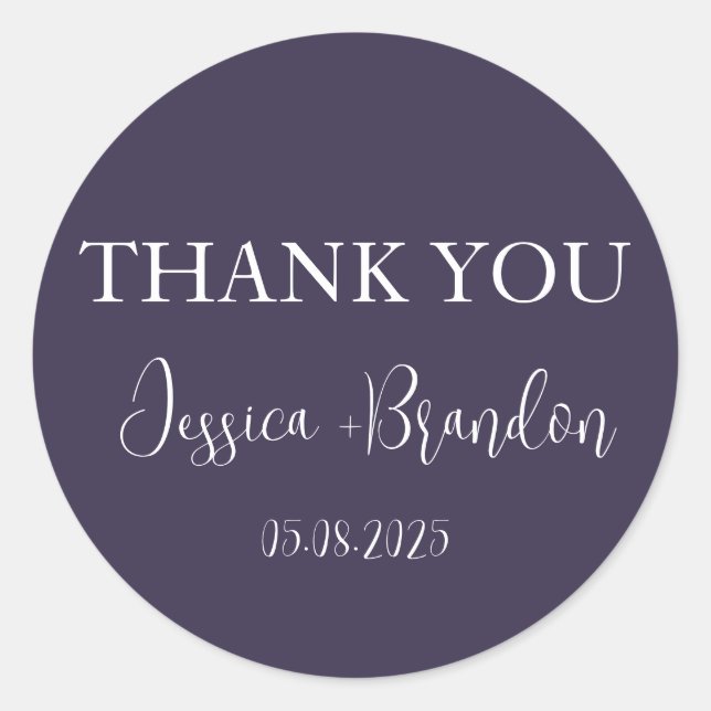 Lila Einfache Minimalistische Hochzeit Runder Aufkleber (Vorderseite)
