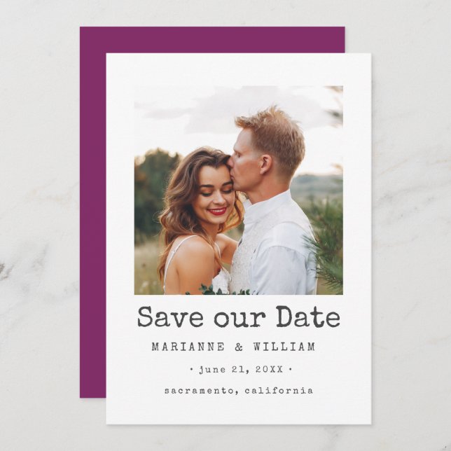 Lila Einfache SQUARE Foto Hochzeit speichern Sie d Save The Date (Vorne/Hinten)
