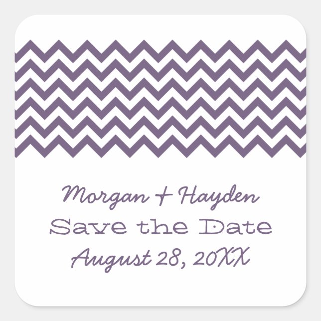 Lila Einfache Zickzack Save the Date Stickers (Vorderseite)