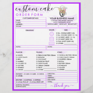Lila einfaches modernes Bäckerei-Tortenbestellform Flyer