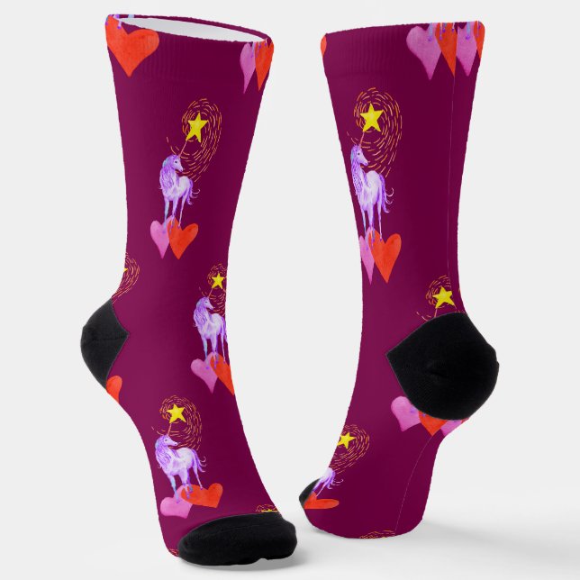 Lila Einhorn-Crew Socken (Gewinkelt)