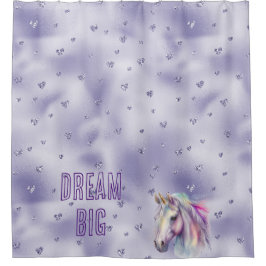 Lila Einhorn Glitzer Herz Duschvorhang