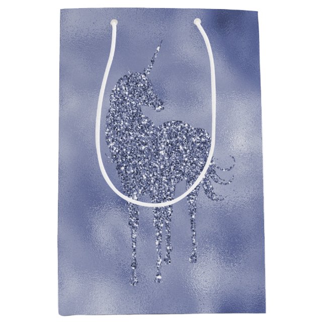 Lila Einhorn-Glitzer Mittlere Geschenktüte (Vorderseite)