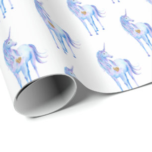 Lila Einhorn Gold Glitzer Herz Geschenkpapier