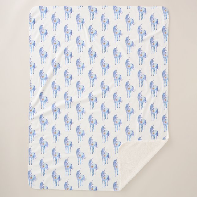 Lila Einhorn Gold Glitzer Herz Sherpadecke (Vorderseite)