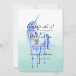 Lila Einhorn Gold Glitzer Herzminze Wasserfarbe Einladung