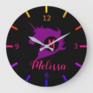 Lila Einhorn Große Wanduhr
