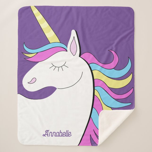 Lila Einhorn Hübsch Unicorns Fantasie Sherpadecke (Vorderseite)
