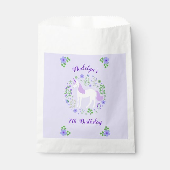 Lila Einhorn-Imitate Lila Glitzer Geburtstag Geschenktütchen (Vorderseite)