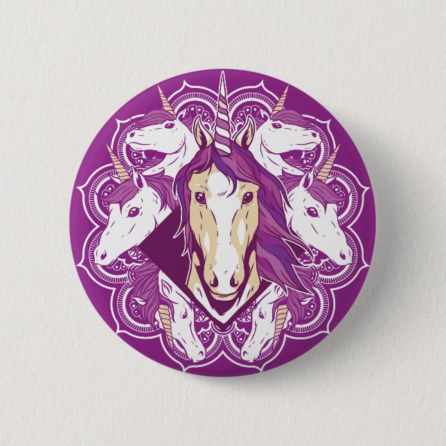 Lila Einhorn-Mandala Button (Vorderseite)