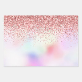 Lila Einhorn Regenbogen Rosa Glitzer Sparkle Herz Geschenkpapier Set