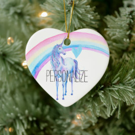 Lila Einhorn-Regenbogenherz Keramik Ornament