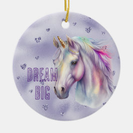 Lila Einhorn Traumwelt Glitzer Herz Keramik Ornament